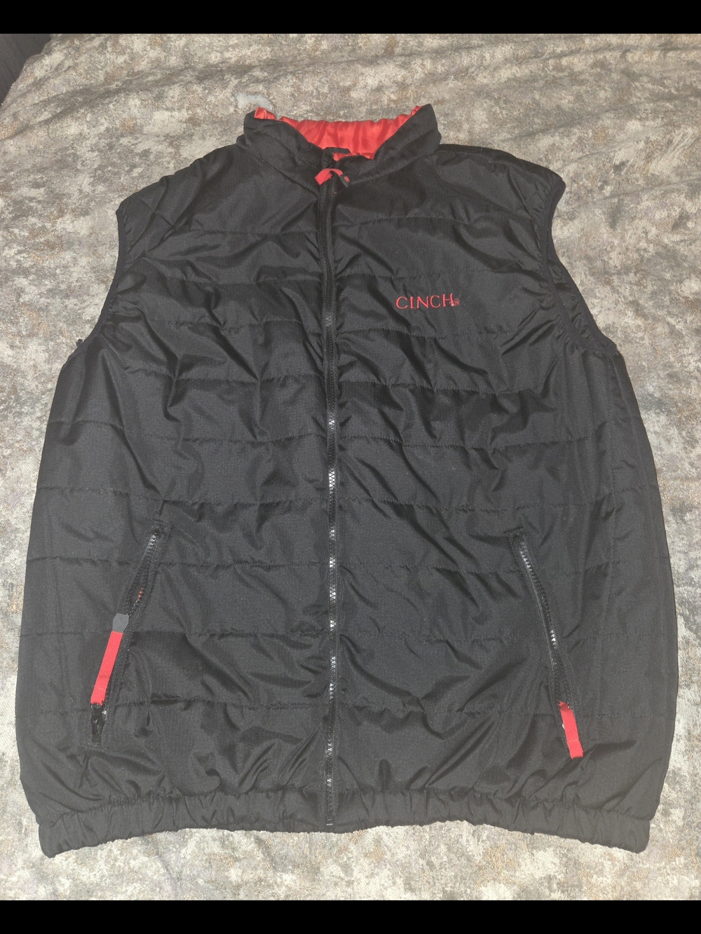 Cinch Black Quilted Vest with Red Accent Trim